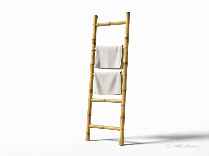 Bamboo Ladder Rail With Hanging Towels For Bathroom Interior Decor 3d model 