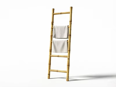 Bamboo Ladder Rail With Hanging Towels For Bathroom Interior Decor 3d model