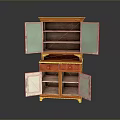 Vintage Wooden Cabinet With Green Doors Drawers And Open Shelves Design