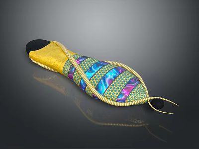 Colorful Home Slippers With Yellow Blue Purple Patterns And Golden Trim 3d model