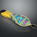 Colorful Home Slippers With Yellow Blue Purple Patterns And Golden Trim