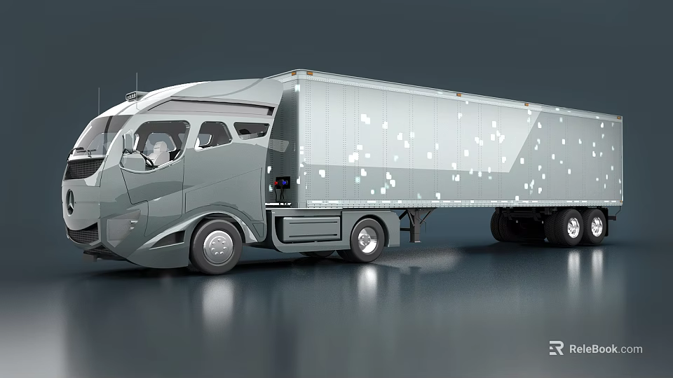Modern Functional Semi Trailer Truck With Streamlined Design Silver Gray Body And White Patterns 3d model
