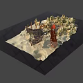 Realistic Micro Terrain Model With Sand Rocks Ship And Lighthouse Elements