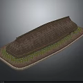 Long Building Model With Brown Roof And Green Yellow Plants On Light Base