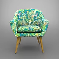 Green Tropical Print Accent Chair With Wildlife Pattern And Wooden Legs