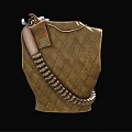 Vintage Brown Quilted Vest With Bullet Belt Pocket Watch And Revolver