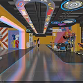 Colorful Indoor Play Zone With Bright Neon Lights And Cartoon Character Decorations