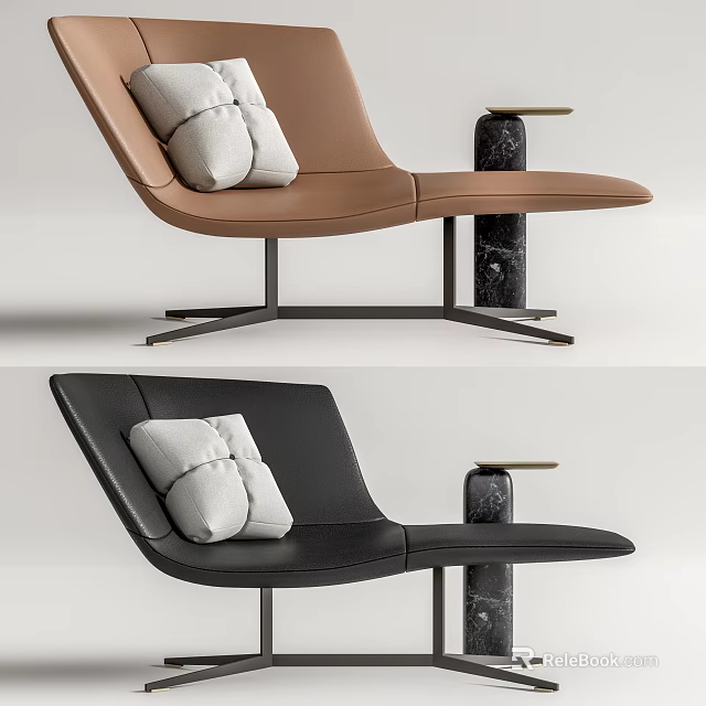 Modern Leather Chaise Lounge With Decorative Pillows And Marble Side Table 3d model 