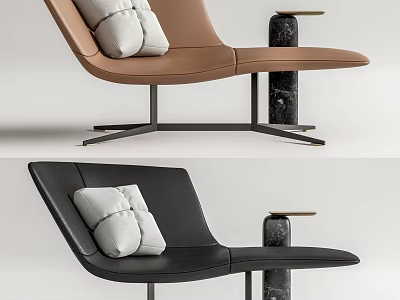 Modern Leather Chaise Lounge With Decorative Pillows And Marble Side Table 3d model