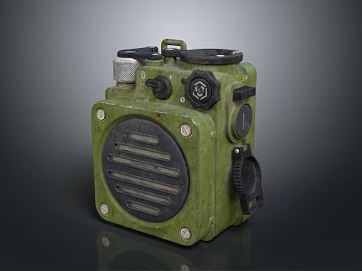 Vintage Green Electronic Radio Device With Knobs And Antenna Components 3d model