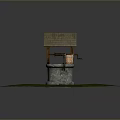Traditional Well Structure With Thatched Roof Stone Base And Wooden Bucket On Grass