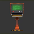 Red Control Console Featuring Green Screen Buttons Keyboard And Checkered Base
