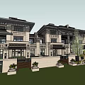 Modern Townhouse Exterior Design With Stone Facade Balconies And Courtyard Greenery