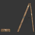 Vintage Wooden Ladders Open And Folded Isolated On White Background With Distressed Look
