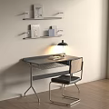 Modern Desk Computer Desk Finished Desk Book Chair Bookshelf Desk Lamp 3d model