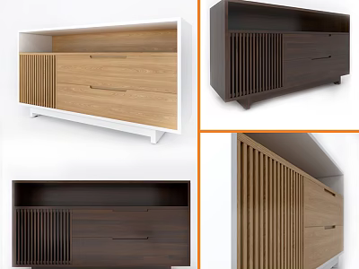 Modern Wooden TV Stand With Slatted Front Drawers And Light Dark Wood Finishes 3d model