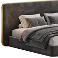 Elegant Modern Double Bed Interior With Light Dark Headboards Golden Trim And Plush Pillows