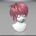 Human Head Model With Short Pink Layered Hair Anime Style 3D Rendering Details