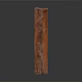 Brown Textured Wooden Post Standing Vertically On White Background With Natural Grain Details