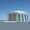 Traditional Dome Architecture Featuring Green Decorations Wooden Door And Glass Windows