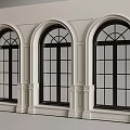 Three Arched Windows With Black Frames On White Wall Decorative Design
