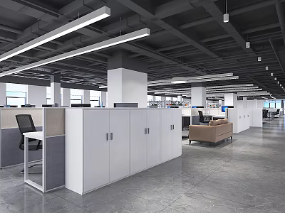Modern Public Office Space With Cubicles Workstations Storage Cabinets And Open Layout 3d model