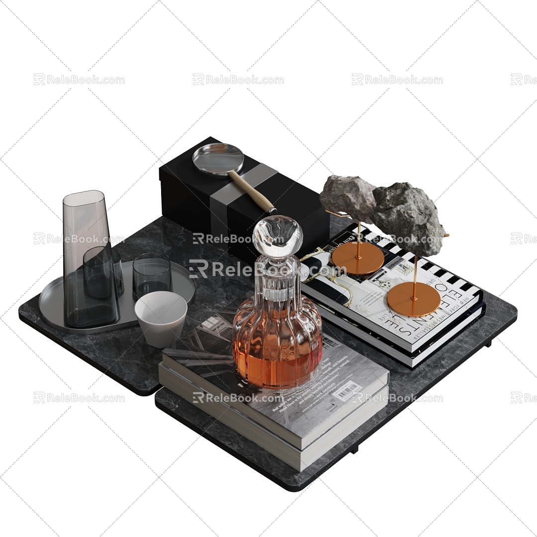 Modern Ornaments Combination Book Water Glass Wine Ornaments 3d model