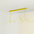 Yellow Wave Shaped Pendant Light Hanging From White Ceiling In Modern Interior Design 3d model