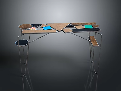Modern Artistic Table Design With Colorful Geometric Panels And Metal Legs 3d model