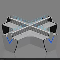 Modern Cross Shaped Modular Office Desk With White Black Structure And Blue Lines