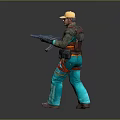 Military Style Character With Green Pants Colorful Accents Yellow Hard Hat Goggles Backpack And Rifle