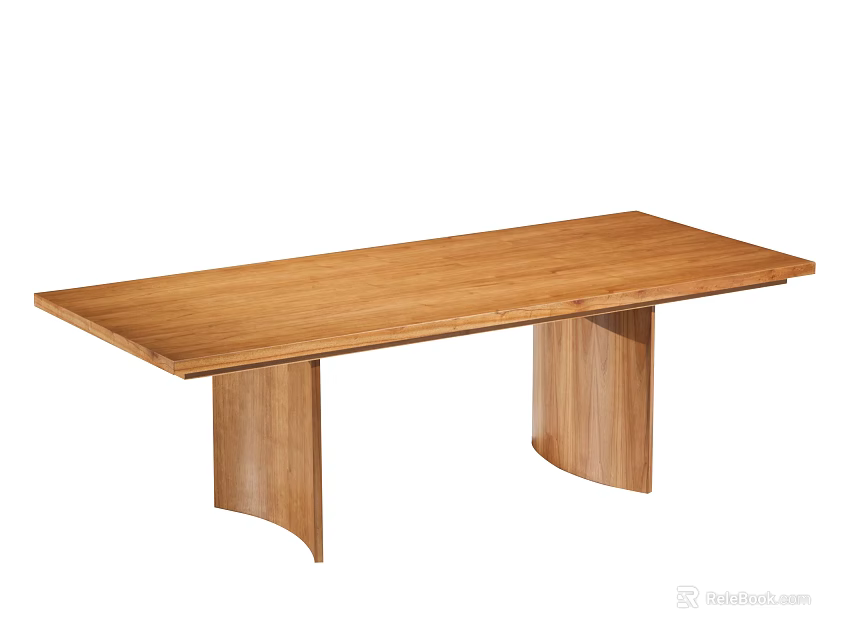 Modern Bamboo Dining Table With Rectangular Top And Curved Legs Design 3d model