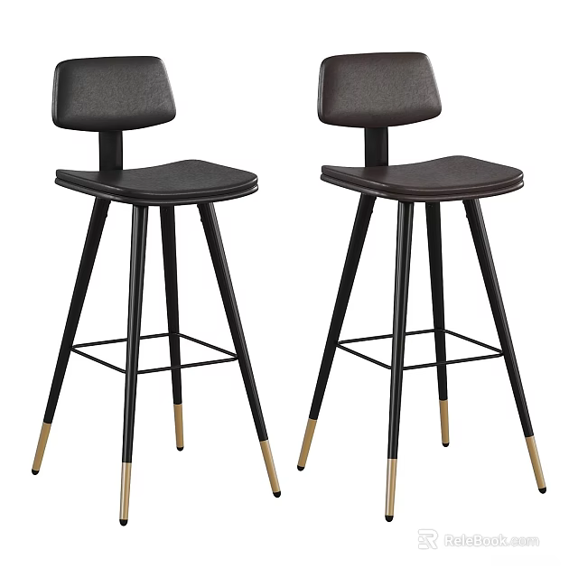 Modern Leather Bar Stools With Black Legs And Gold Accents For Home Bar 3d model 