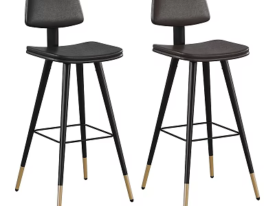 Modern Leather Bar Stools With Black Legs And Gold Accents For Home Bar 3d model
