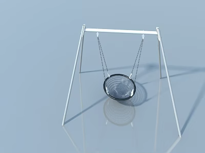 White Metal Swing Frame with Black Mesh Seat on Reflective Floor Light Blue Background 3d model