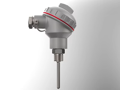 Industrial Temperature Sensor With Gray Housing And Red Stripe Probe 3d model