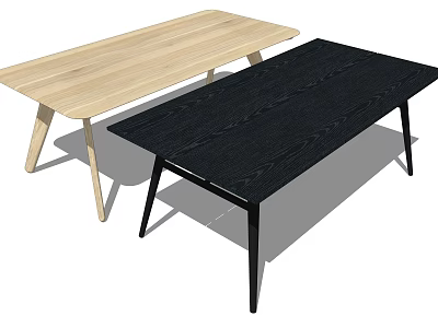 Two Modern Dining Tables With Light And Dark Wood Tops And Slim Legs Design 3d model