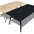 Two Modern Dining Tables With Light And Dark Wood Tops And Slim Legs Design