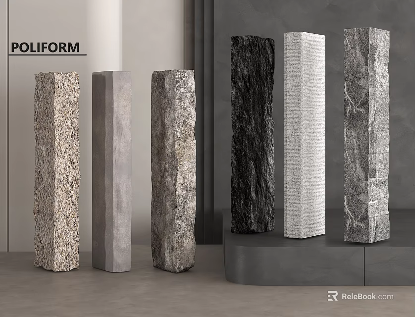 Stone And Wood Columns With Various Textures For Modern Interior Design 3d model 