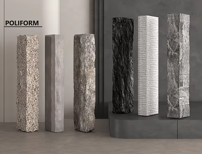 Stone And Wood Columns With Various Textures For Modern Interior Design 3d model