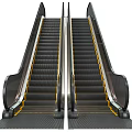 Modern Escalators With Transparent Glass Handrails Metal Frames And Steps Design 3d model