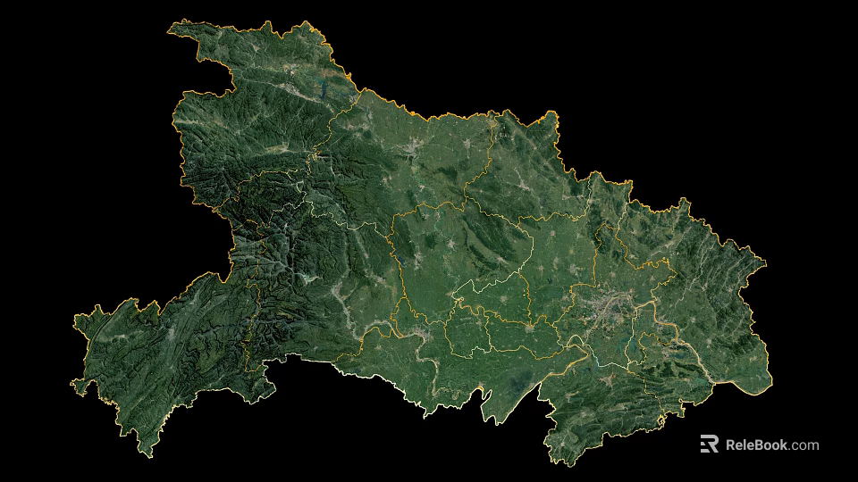Artistic Wall Decor Map With Green Terrain Yellow Outline And Mountainous Regions 3d model 