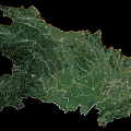 Artistic Wall Decor Map With Green Terrain Yellow Outline And Mountainous Regions