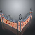 Ornamental Brick Wall With Iron Railing And Lamp Posts Design 3d model