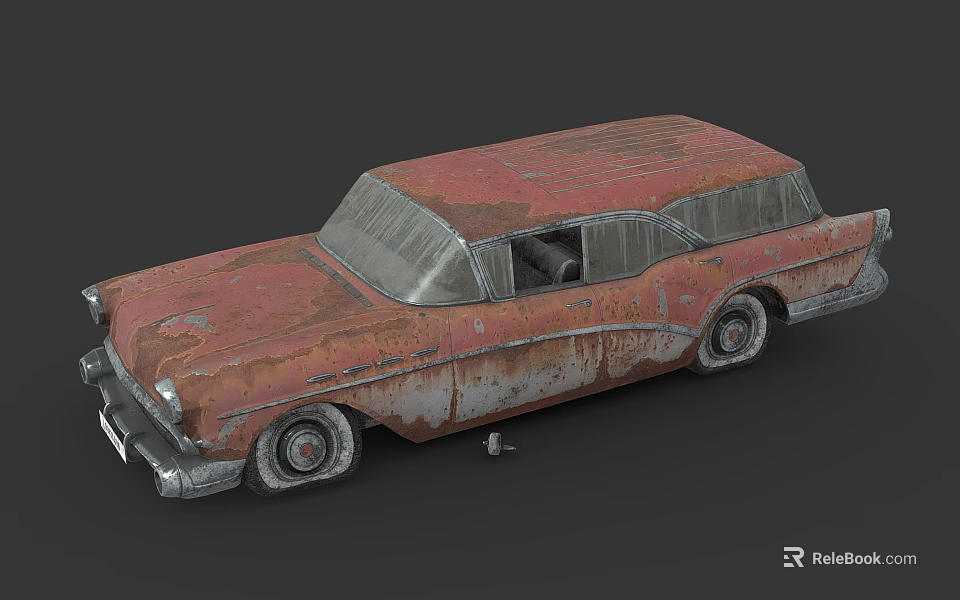 Vintage Rusty Old Car Exterior With Worn Body And Classic Design 3d model 