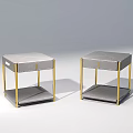 Modern Luxury Gray Upholstered Bedside Tables With Golden Metal Legs And Drawer