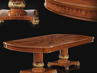 Elegant Wooden Dining Table With Carved Details And Golden Accent Legs 3d model