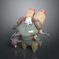 Game And Movie Character With Mechanical Multiple Arms Green Red Armor Plated Body Number 04