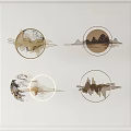Modern Minimalist Circular Wall Decor With Metallic Mountains Water And Trees Design