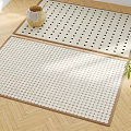 Square Rugs with White Background Black Dots and Beige Grid on Wooden Floor